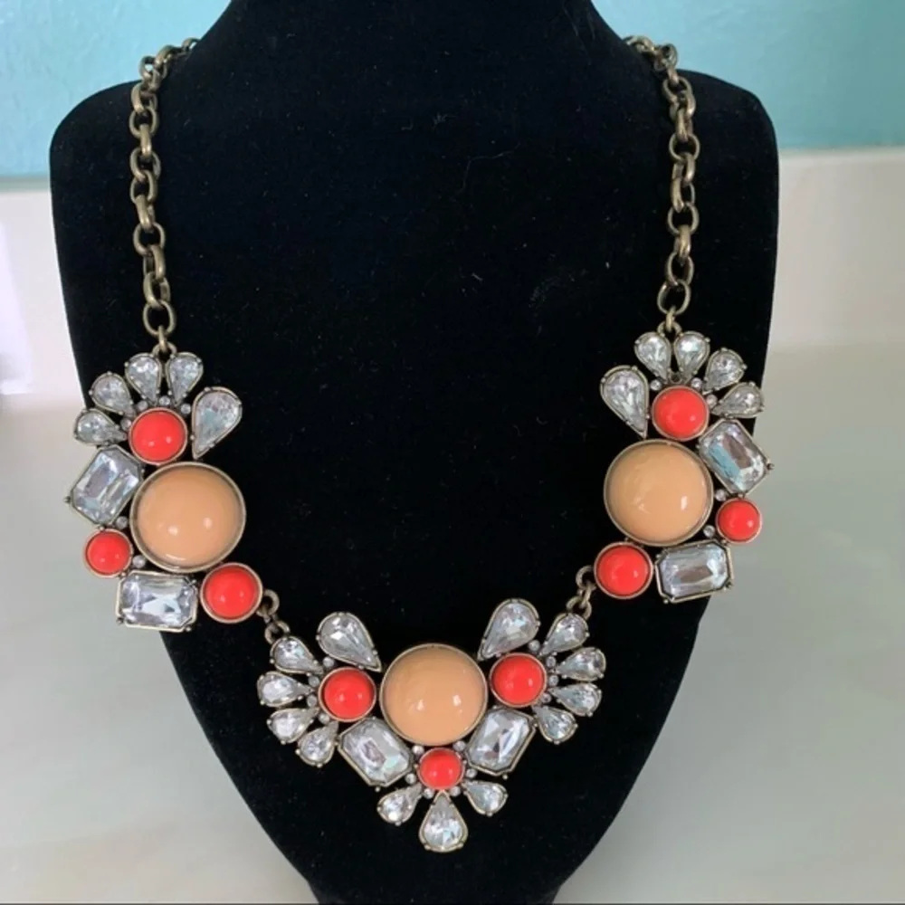 J. Crew Crystal Coral Floral Statement Necklace